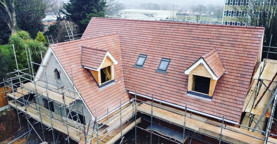 A roof being repaired.